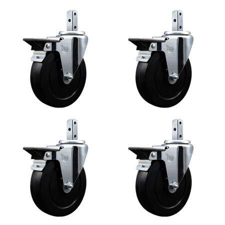 Service Caster 5'' Soft Rubber Wheel Swivel 3/4'' Square Stem Caster Set with Brake, 4PK SCC-SQ20S514-SRS-PLB-34-4